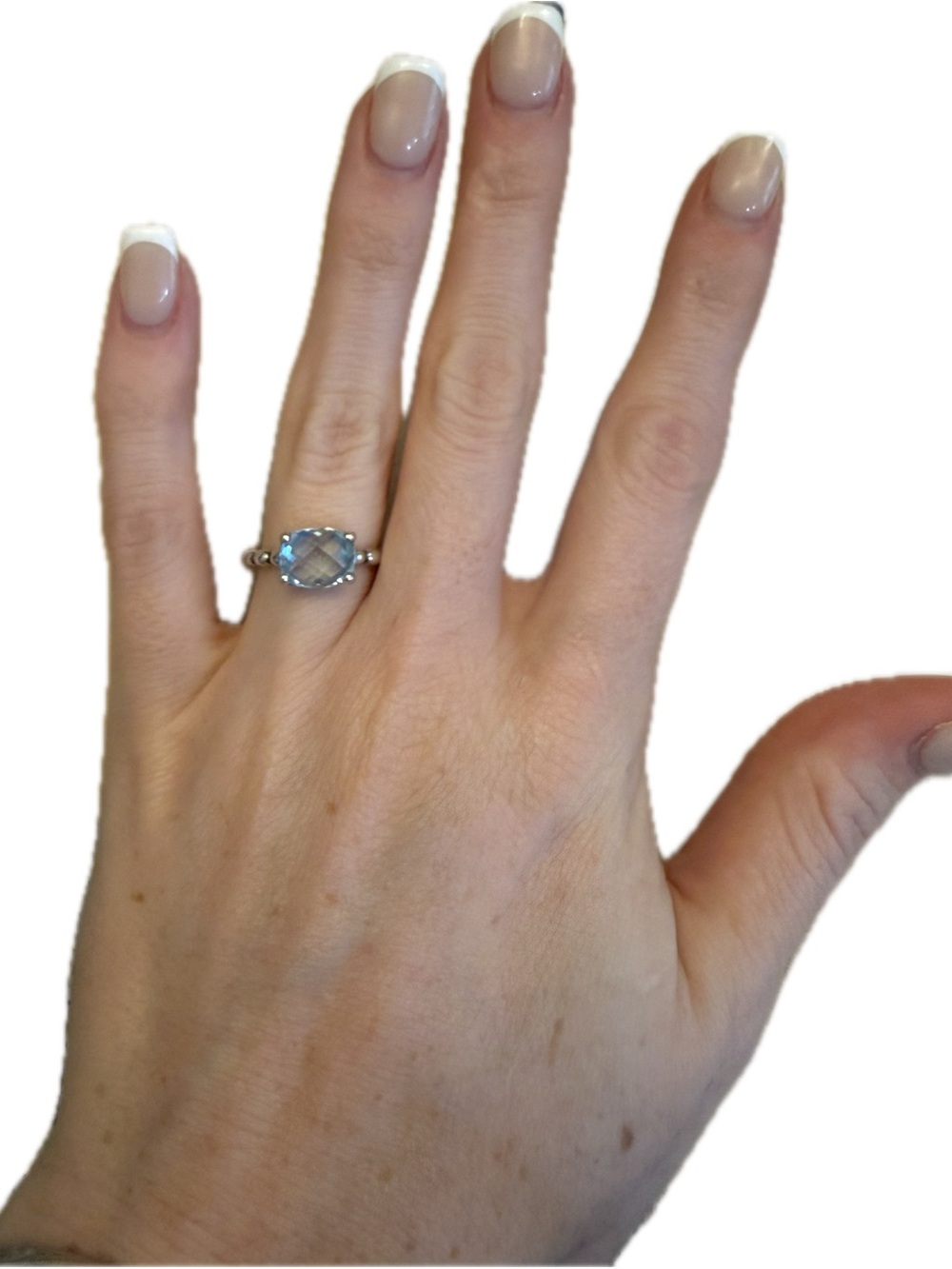 Sterling Silver Blue Topaz Oval Ring - Light Blue Gemstone